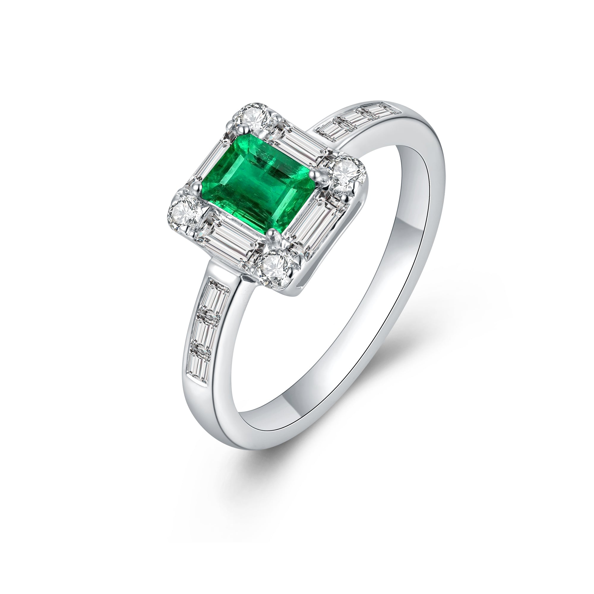 Natural Emerald and White Diamond Ring