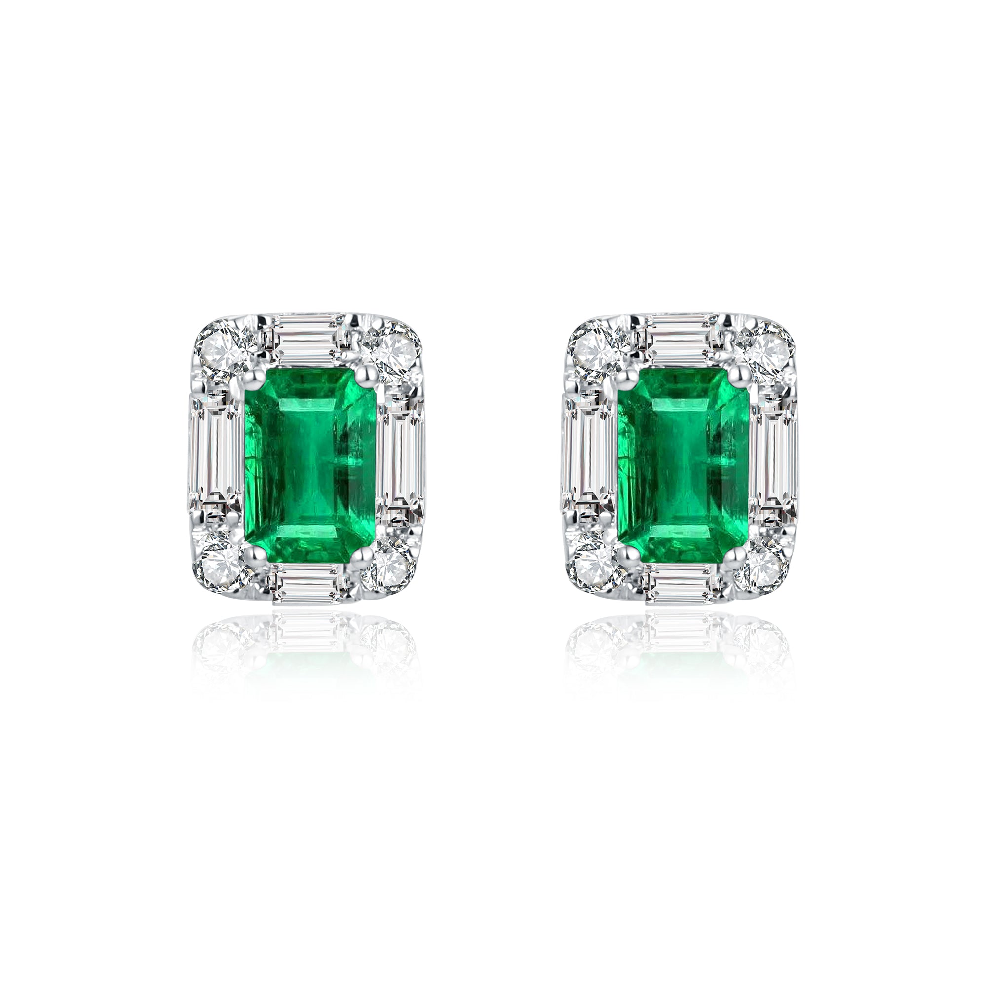 Natural Emerald and White Diamond Earrings