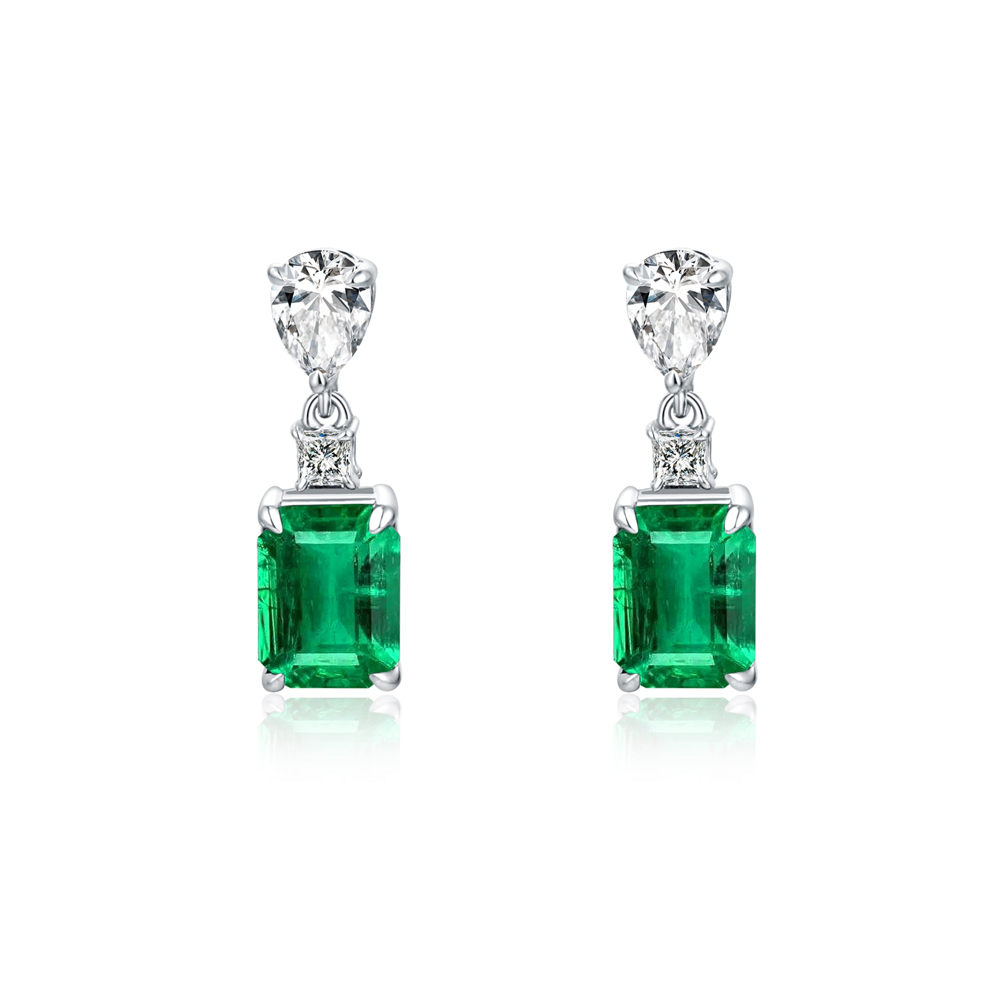 Natural Emerald and White Diamond Earrings