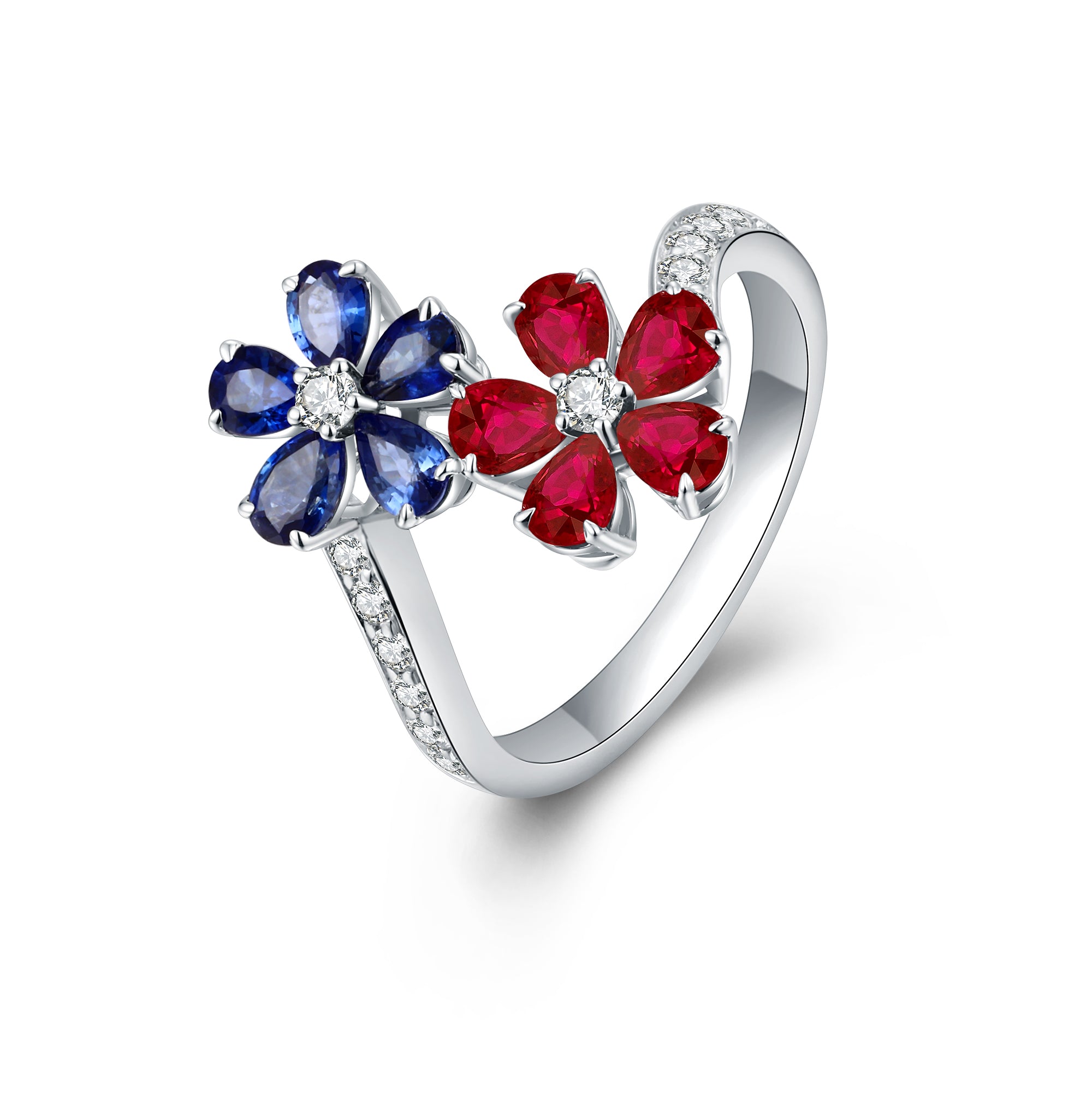 Natural Sapphire & Ruby and White Diamond Ring