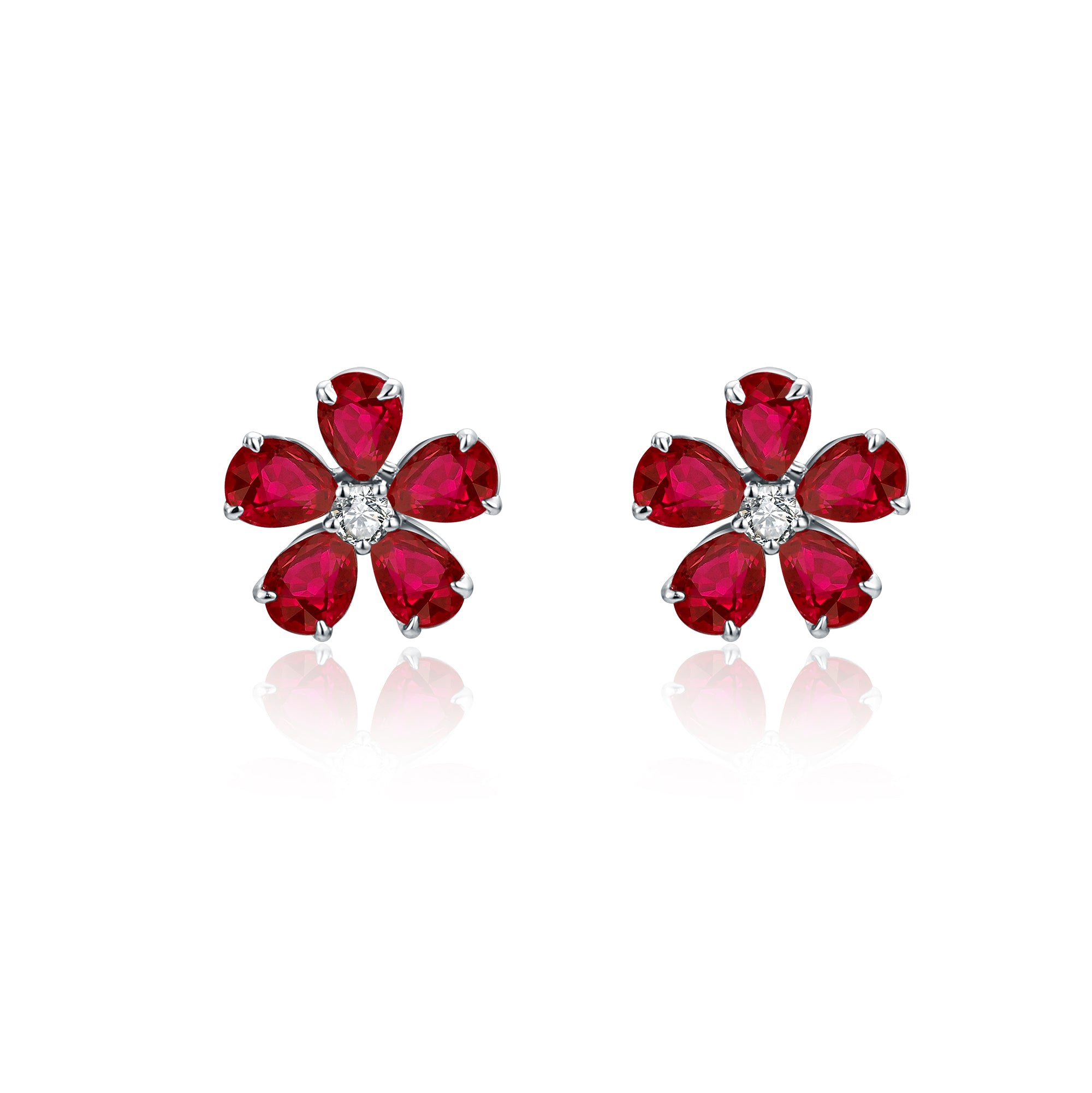 Natural Ruby and White Diamond Earrings