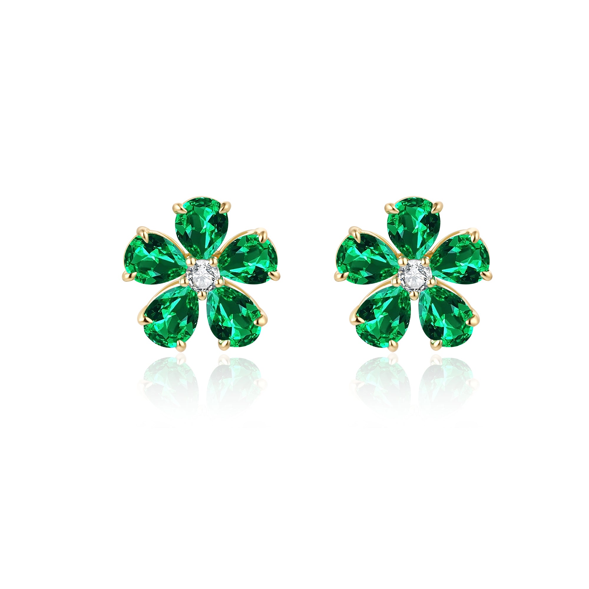 Natural Emerald and White Diamond Earrings