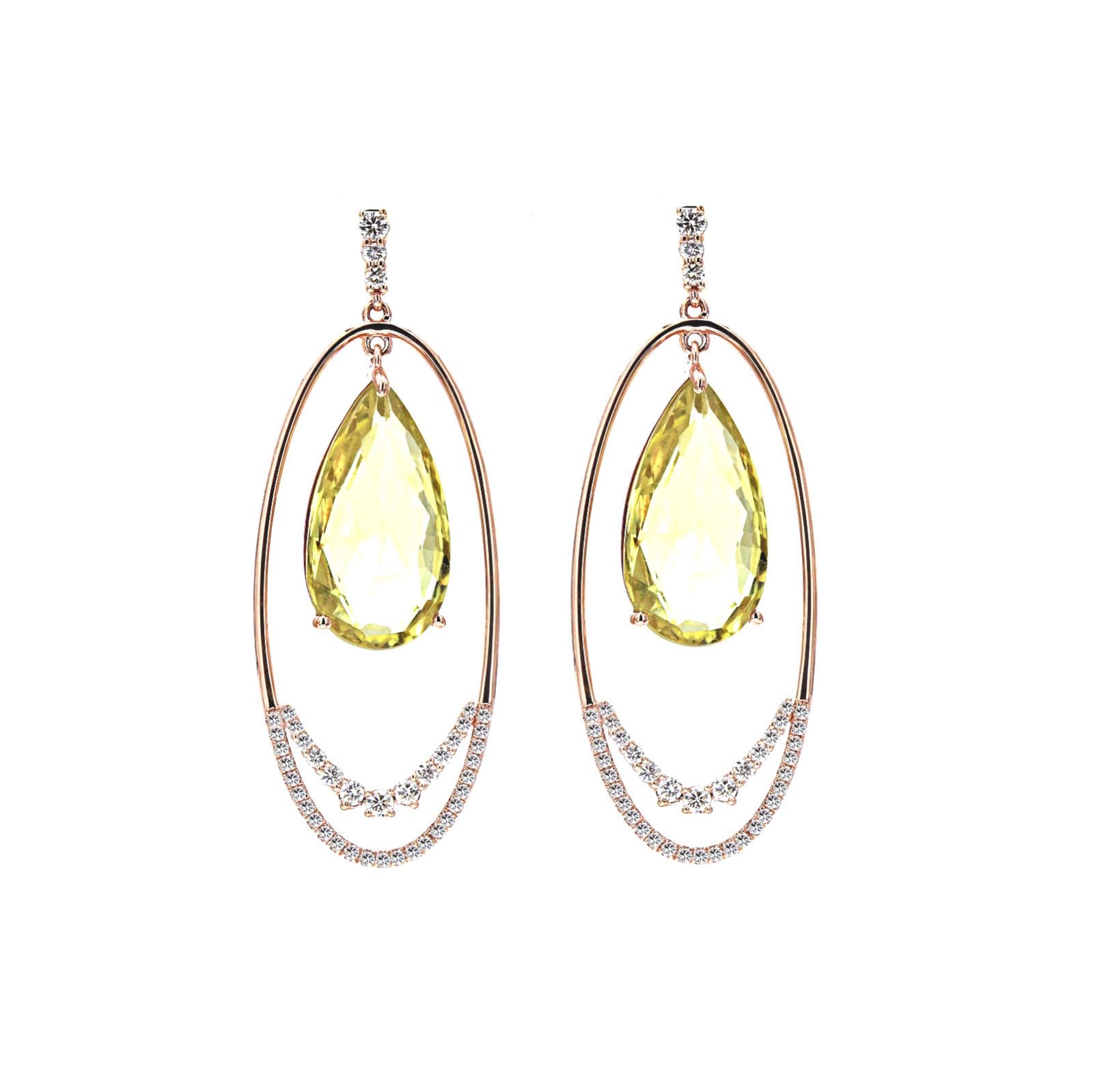 Lemon Quartz White Diamond Earrings