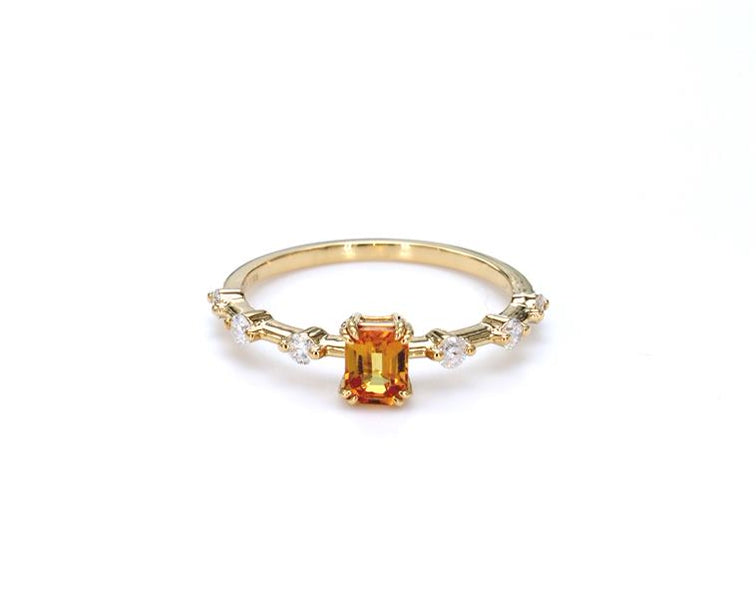 Emerald Orange Sapphire Diamond Ring