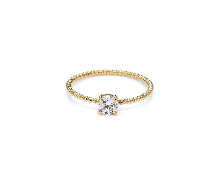 GIA Certified Round Diamond Beaded Ring