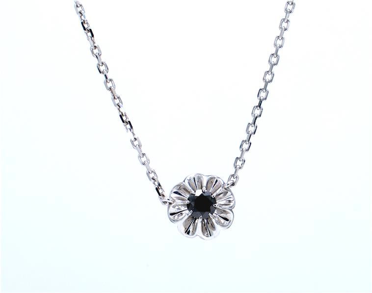 Floral Black Diamond Pendant with Chain