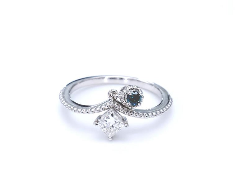 GIA Certified Princess Cut  and Blue Diamond Ring