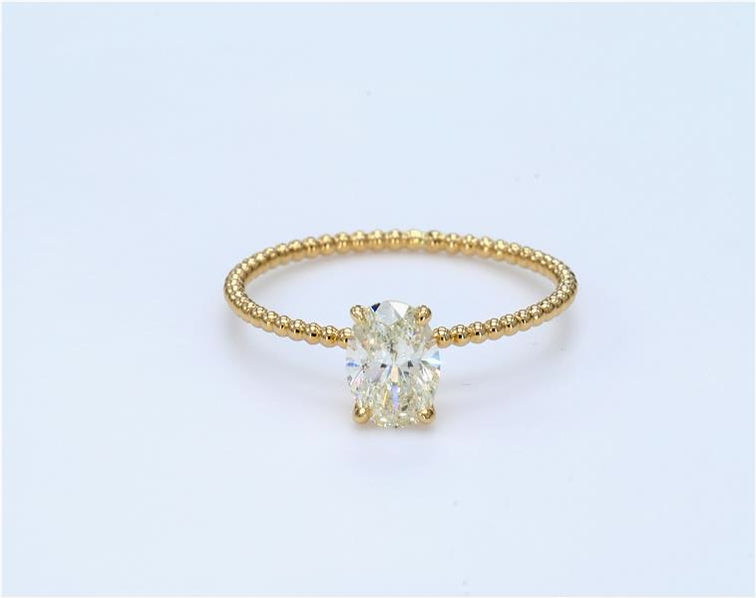 Light Yellow Simple Beaded Diamond Ring