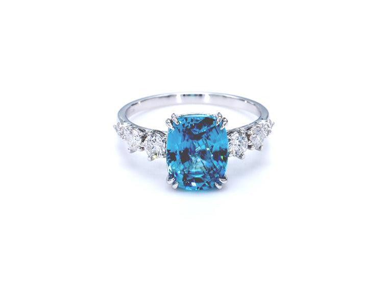 Blue Zircon and Diamond Ring