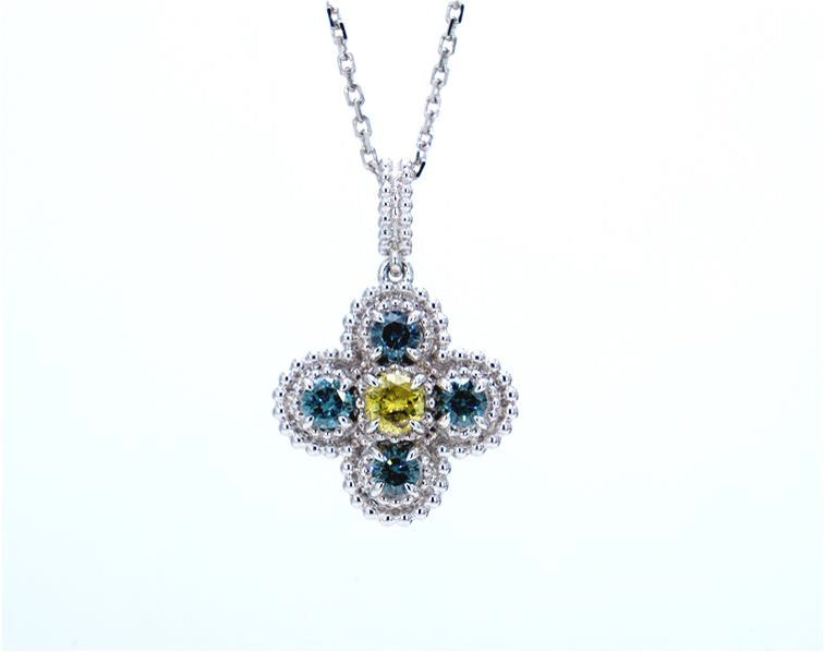 Beaded Multi Colour Diamond Pendant with Chain