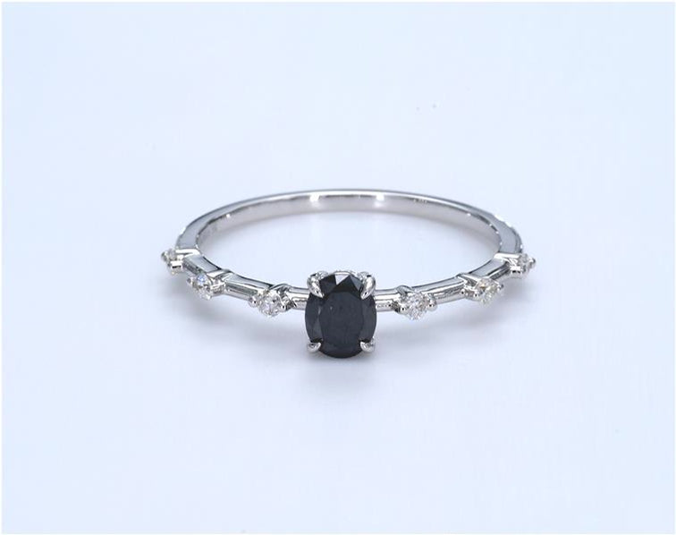 Oval Black Diamond Space Ring