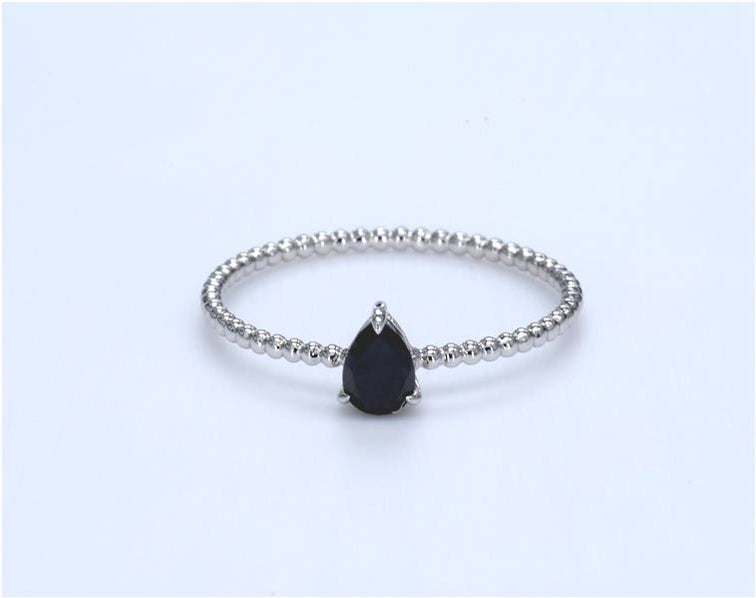 Pear Black Diamond Beaded Ring