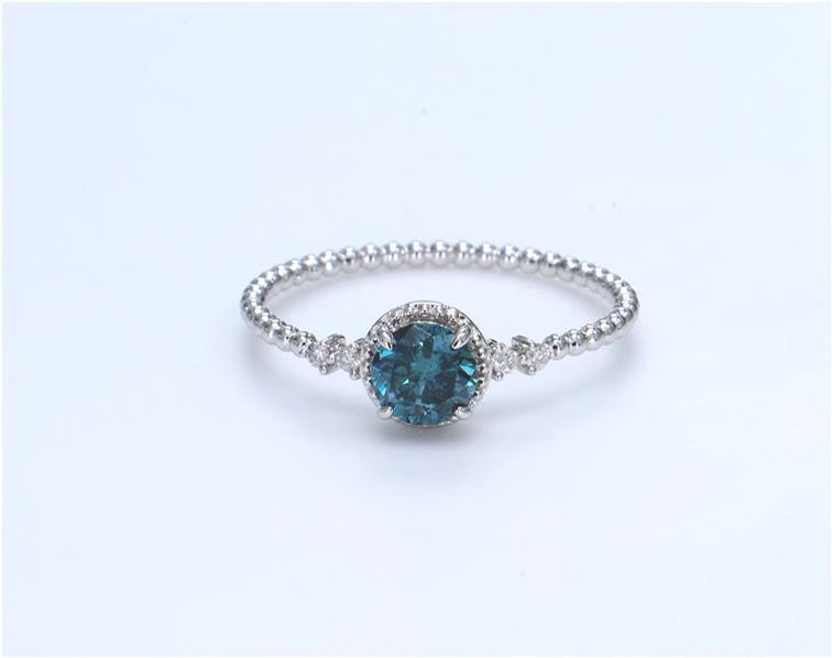 Round Blue Diamond Beaded Ring