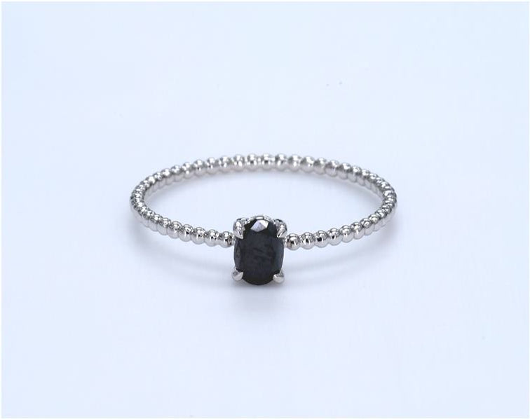 Oval Black Diamond Beaded Ring