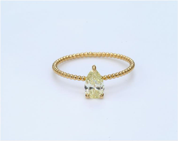 Light Yellow Pear Beaded Diamond Ring