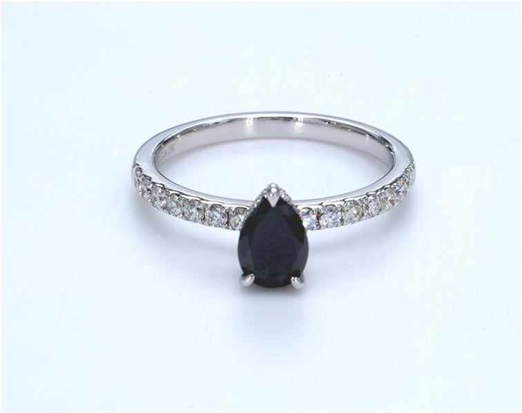 Pear Black Diamond Crown Ring