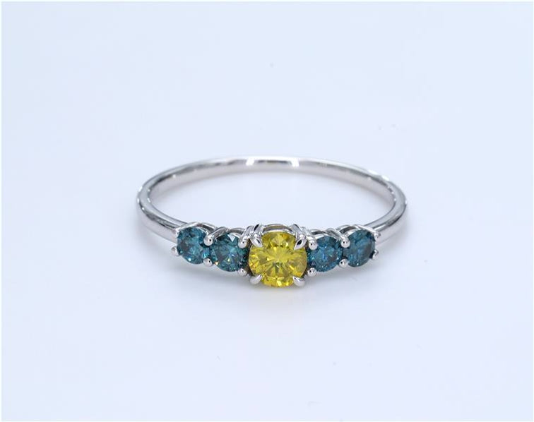 Lemon Yellow and Blue Diamond Ring