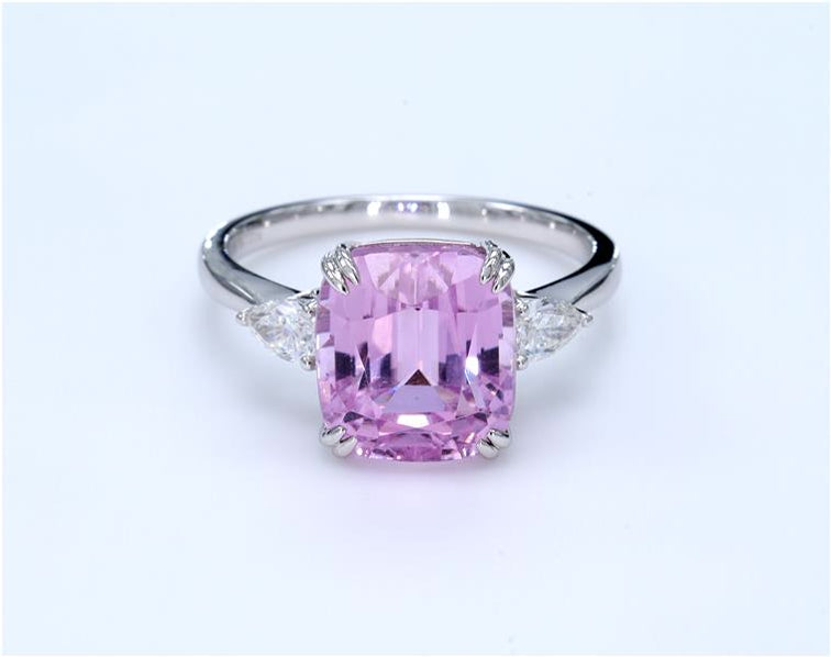 Rectangle Natural Kunzite Diamond Ring