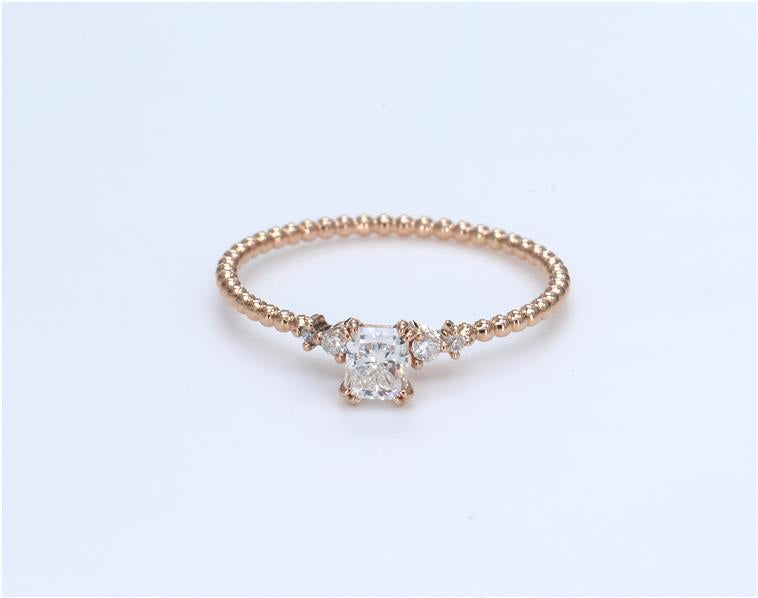 GIA Certified Radiant Dainty Beaded Diamond Ring