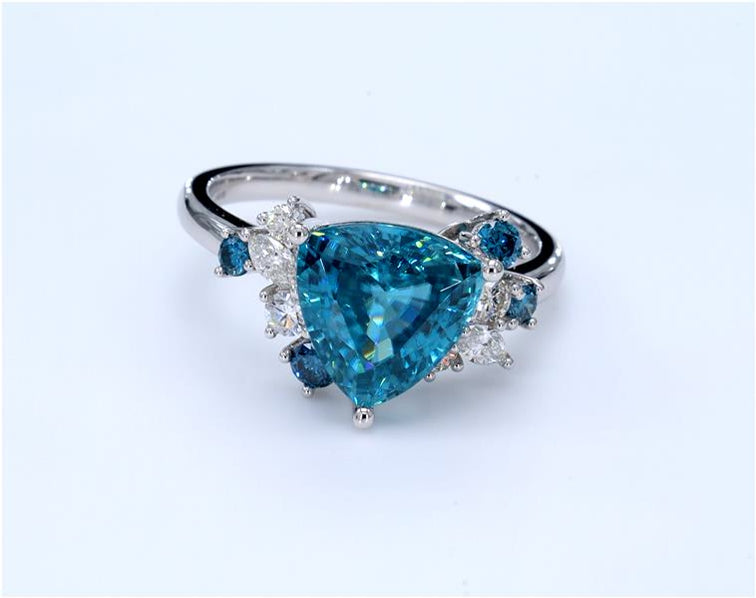 Trillion Natural Blue Zircon Ring